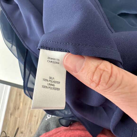 Hitherto Daylily Navy Sheer Shoulder Sleeveless Dress Ruched Side & Back Waist 0 - Picture 12 of 16